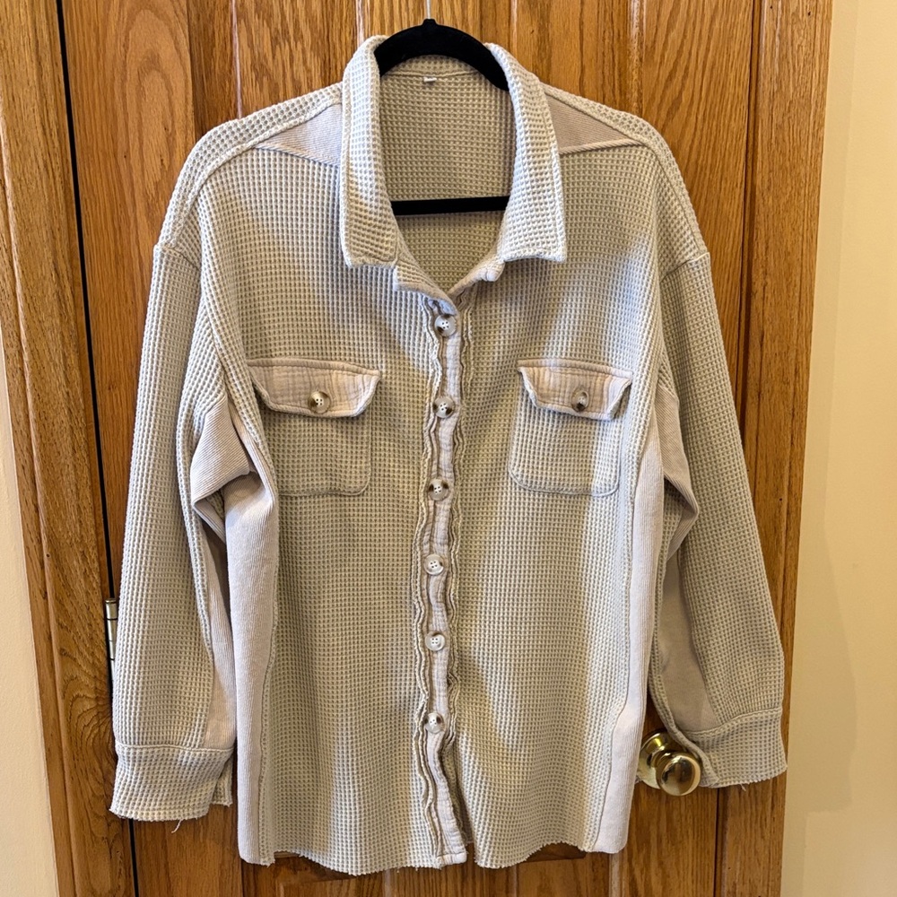 Amazon Women's Beige Button Down Waffle Shirt/Jacket